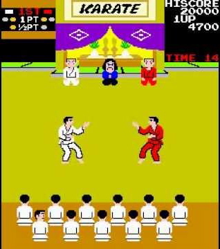 <사진참조 위키피디아, 아케이드용 대전격투 게임의 시조라 불리는 ‘가라테 챔프(Karate Champ)’, 제작사 ‘테크노스 재팬(Technos Japan)’ 1984년 작>