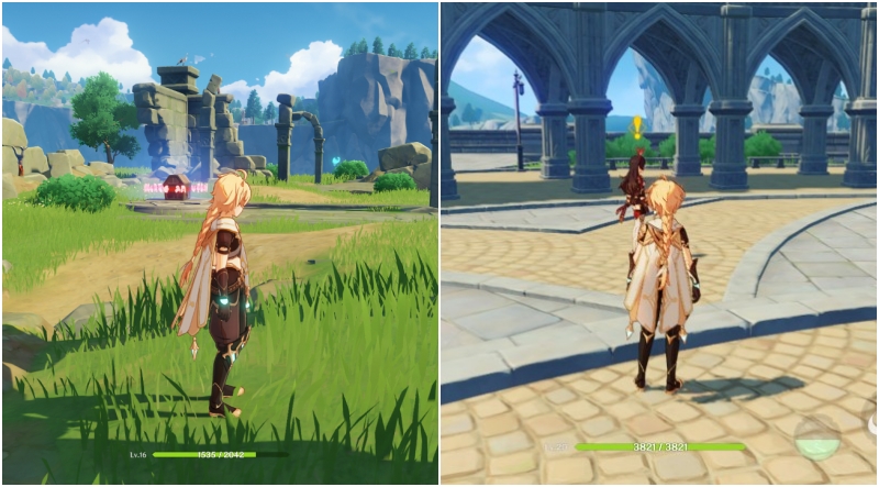 PC 버전(왼쪽)과 모바일 버전 그래픽 비교