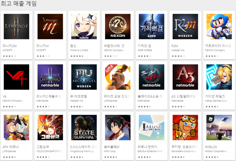 출처=26일 구글플레이 매출순위 캡처