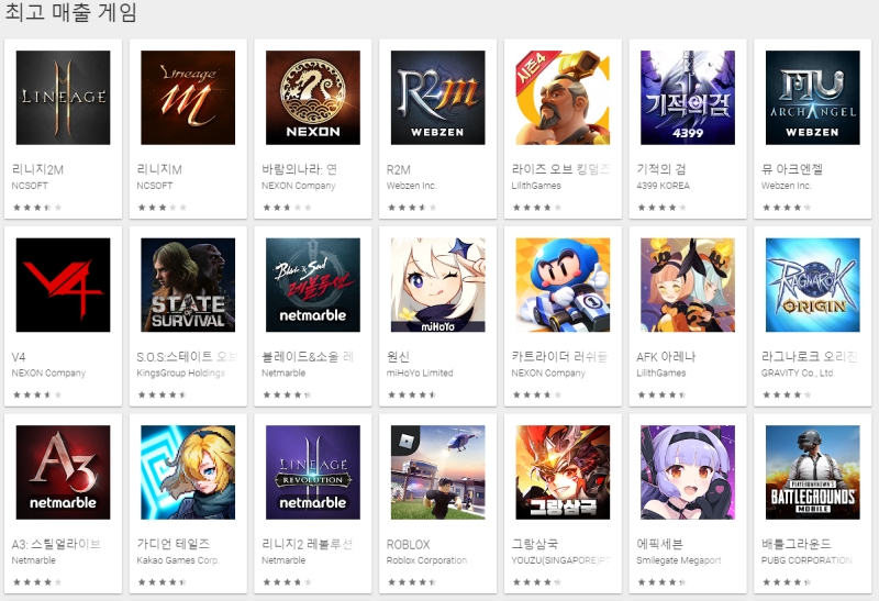 출처=구글플레이 매출순위 캡처