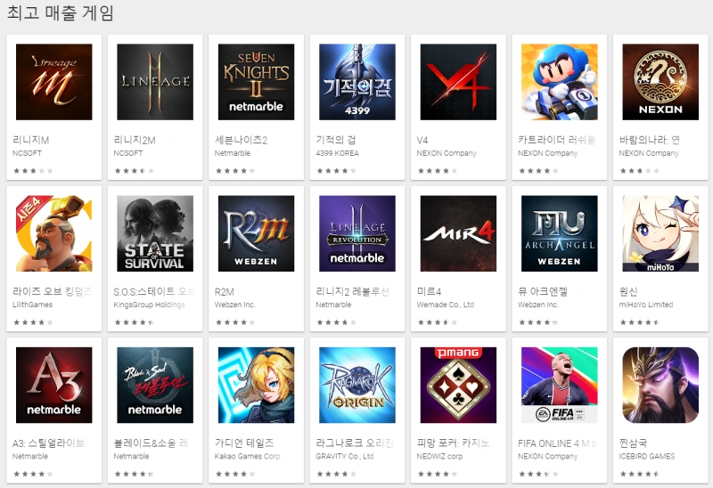 출처=14일 구글플레이 매출순위 캡처