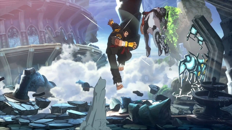 블로우 스트라이크에 이어 공중 메치기를 이어가는 남그래플러