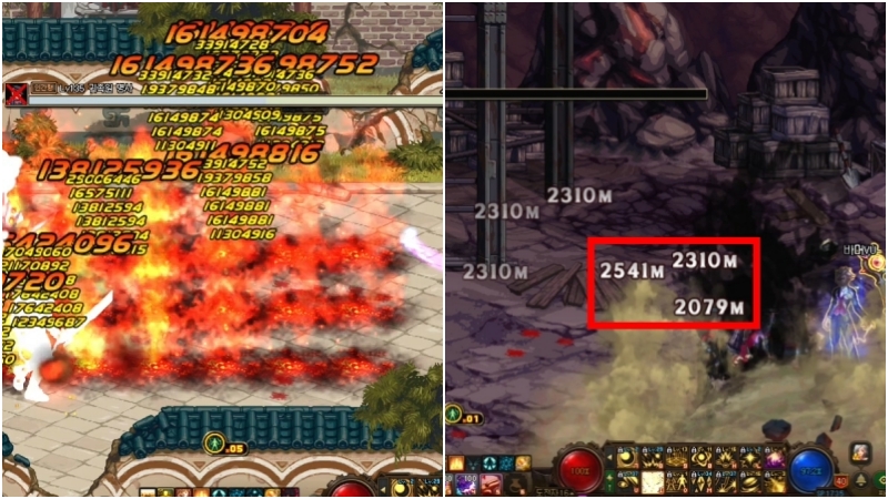 기존 대미지 표시와 통합 대미지 표시 비교