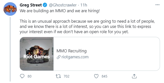 출처=라이엇게임즈 그렉 스트릿 IP 프로젝트 총괄 부사장 트위터 캡처