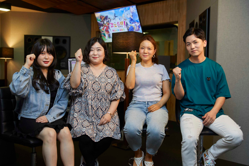 왼쪽부터 메구밍(김예림), 다크니스(김채하), 아쿠아(김율), 카즈마(최승훈)