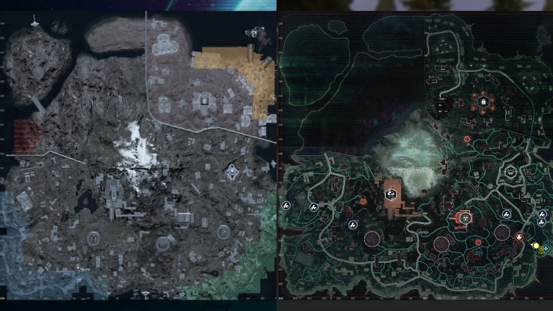 1차(왼쪽)와 2차 CBT 미니맵 비교. 도로와 주요 시설, 지원의 위치를 파악하기 편하게 바뀌었다