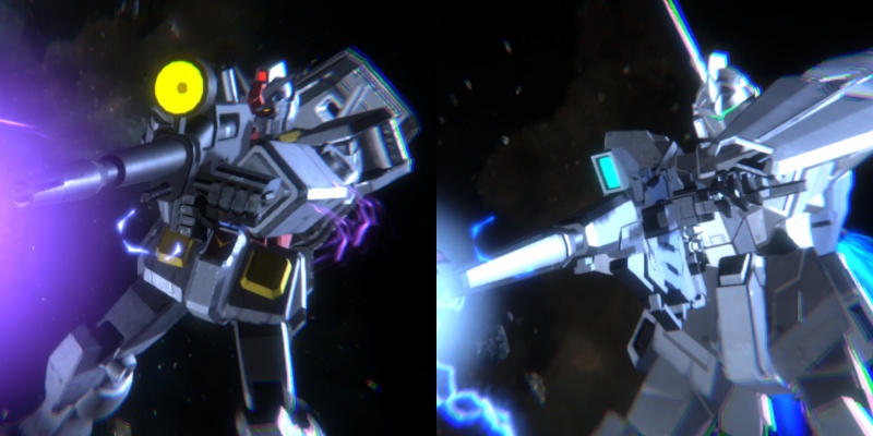 건담과 유니콘 건담의 EX스킬 연출