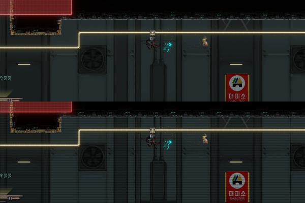 게임화면과 스캔라인을 덧입힌 화면 비교