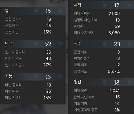 스탯에 따라 그에 맞는 능력치가 향상된다