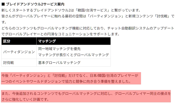엔씨소프트는 앞으로 선보일 콘텐츠에도 글로벌 매칭 기능을 지원할 계획이라고 밝혔다(출처-'블레이드 & 소울2' 일본 홈페이지)