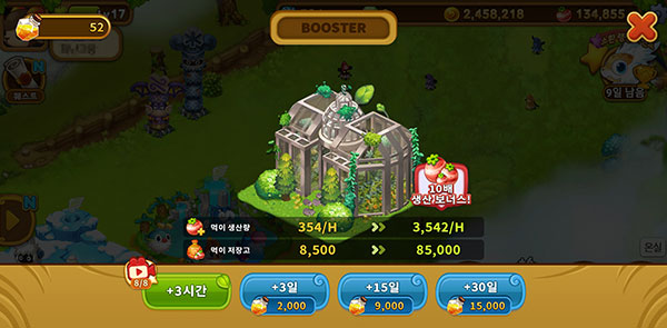 온실을 통해 시간당 꾸준한 먹이를 얻을 수 있다