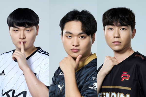 <사진> 왼쪽부터 디플러스 기아 '미누다' 이민우, 젠지 이스포츠 '피오' 차승혼, 베로니카 세븐 펀핀 '헤븐' 김태성