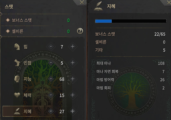 마나 수치에 도움을 주는 스탯, 지혜