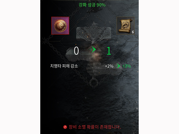 1강 실패로 장비를 잃을 수 있다