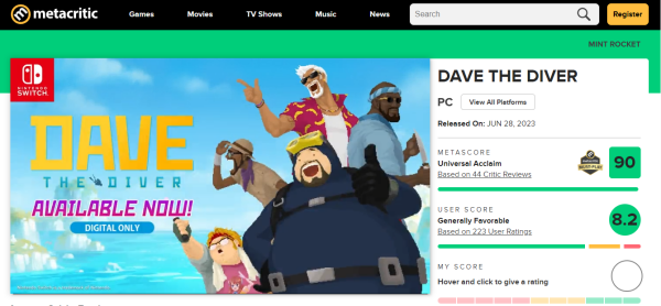 국내 ‘최초’ 메타크리틱 Must Play ‘데이브 더 다이버’
