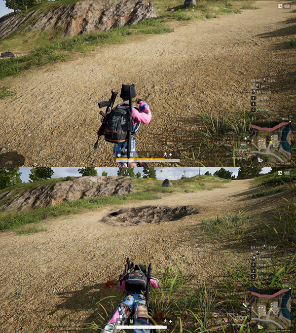 <사진> 평지였던 지형이 구덩이가 생성된다