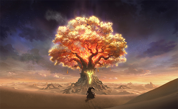 세계수라 불리는 생명의 나무, 그 앞에 있는 의문의 인물은?