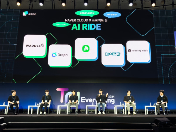 <사진> 트라이 에브리싱 2024 네이버클라우드 오픈 이노베이션 세션에서 AI스타트업들과 패널토의를 하고 있다.