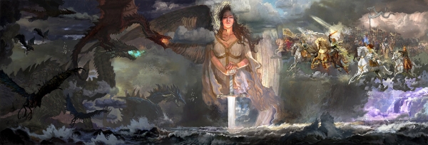 내러티브 컨셉 원화 - 주신과 용과의 싸움