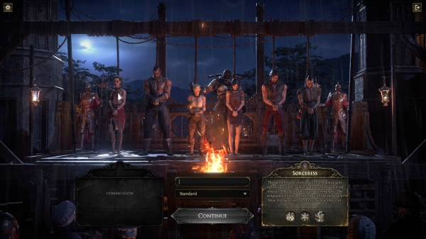 게임 시작 시 캐릭터 선택은 처형대를 모티브로 하고 있다. 얼리 액세스에서 사용할 수 있는 6개 클래스로 이미 화면이 꽉 차 보이는데, 여기서 12명으로 늘어날까?