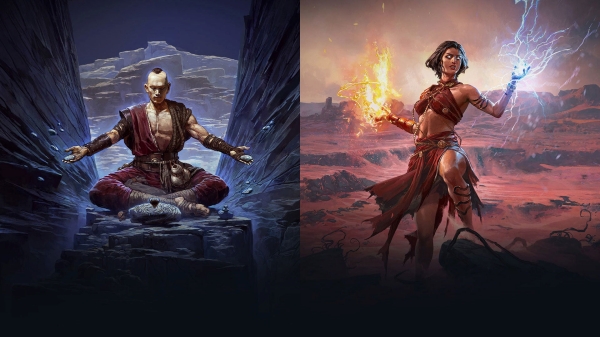 왼쪽이 몽크, 오른쪽이 소서리스의 이미지 아트. 둘 다 얼리 액세스에서 플레이할 수 있다