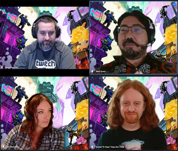 <사진> 왼쪽 위부터 시계 방향으로 스티븐 모티머 모트 게임 기획 선임 디렉터, 맷 던 체계 기획 리드, 대니얼 하스 TFT 프로덕트 선임 매니저, 리브 브리든 세트 리드