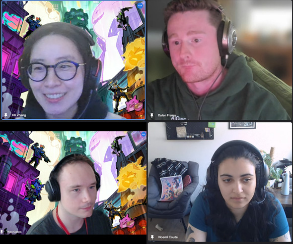 <사진> 왼쪽 위부터 시계 방향으로 KK 장 게임플레이 콘셉트 아티스트, 딜런 프랄리 TFT 이스포츠 담당, 테오 갤로이스 장식 요소 프로듀서, 노에미 쿠테 세트 기획자