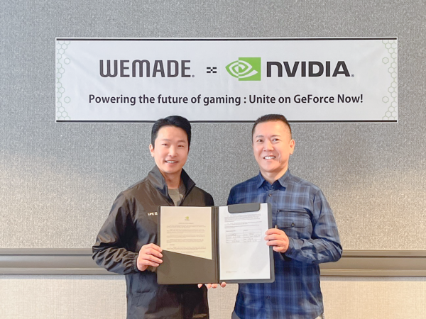 <사진> 위메이드넥스트 박정수 대표(좌), 엔비디아 케이타 이다 부사장(우)