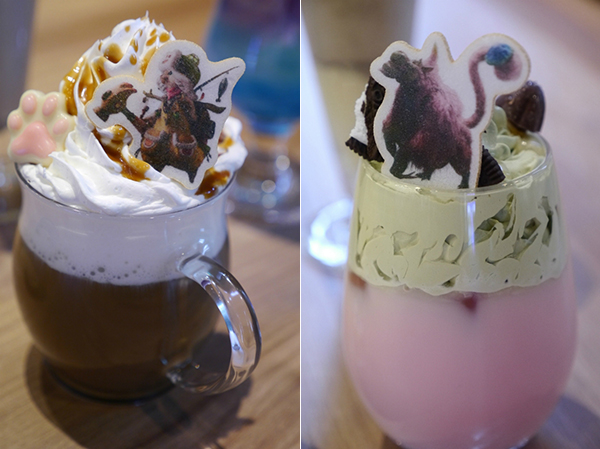 아이루 카라멜 카페오레(880엔) / 바바콩가의 말차 딸기 우유(880엔)