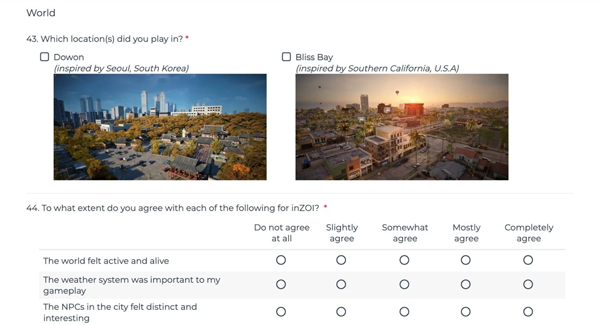 <사진> 심즈 랩스의 인조이 연구 설문조사 항목 (출처-레딧, 심즈커뮤니티인포)