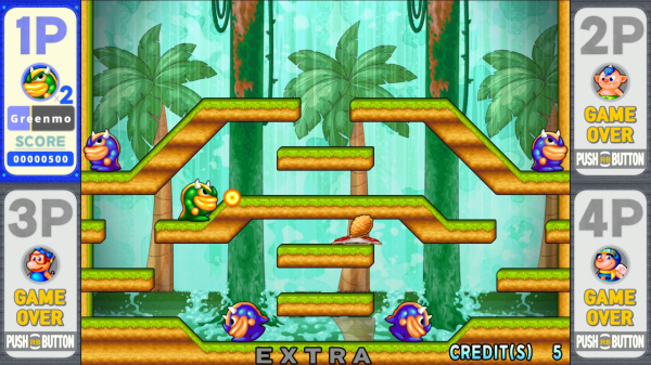 다양한 조건을 충족하면 몬스터가 잠금 해제되어 자신의 기체(이미지의 녹색 캐릭터)로 사용할 수 있는 '몬스터 챌린지'를 즐길 수 있다. 굴러서 몸으로 때리기 등 적 캐릭터의 특수 능력도 사용할 수 있다.