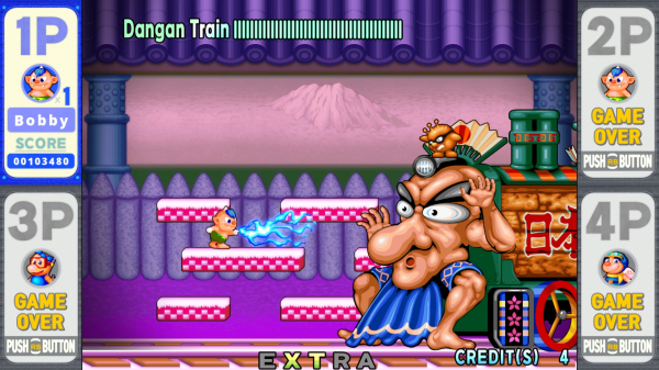 오리지널 버전(위)과 리메이크 버전(아래)의 보스 '탄환열차'. 당시의 이미지를 그대로 살리면서 더욱 박진감 넘치는 화면이 되었다.