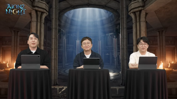 (왼쪽부터)소인섭 사업실장, 백승욱 개발총괄, 김남준 개발PD