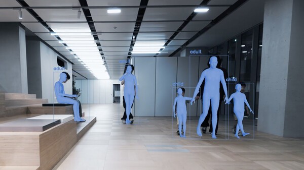 사진: 바디 모델 Anny를 적용해, 로봇이 주행 중 어른과 아이의 형태를 3D로 재구성하는 모습