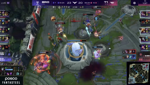 [LCK] T1, 48분 장기전 끝에 브리온 누르고 1세트 승리 기사 이미지